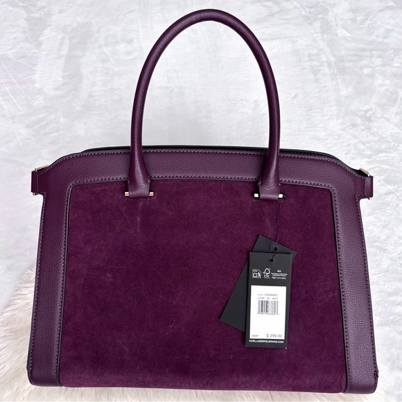 KARL LAGERFELD Simone Suede Leather Top Handle Raisin Satchel Crossbody--NWT - Picture 3 of 16